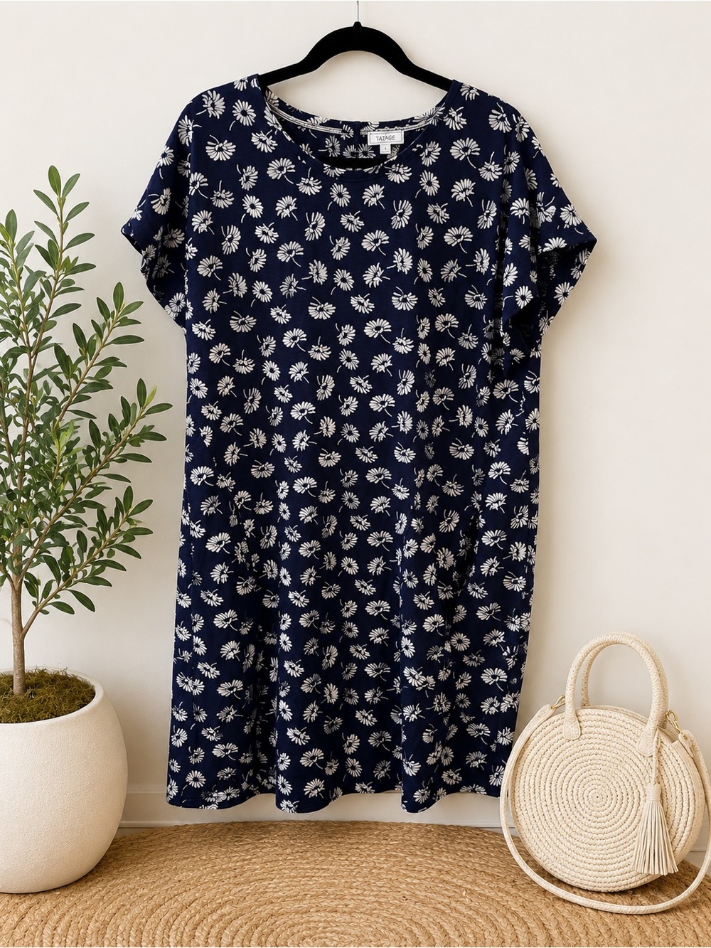 Fat Face Navy Floral Short-Sleeve Shift Dress - Unbranded